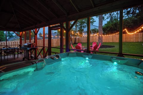 Hot tub & twinkle lights on the back porch