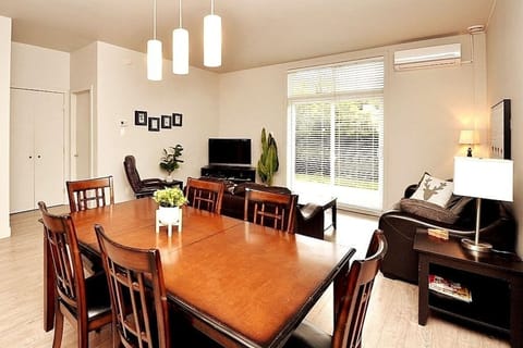 Dining table and living room