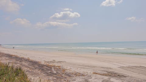 On the beach, sun loungers