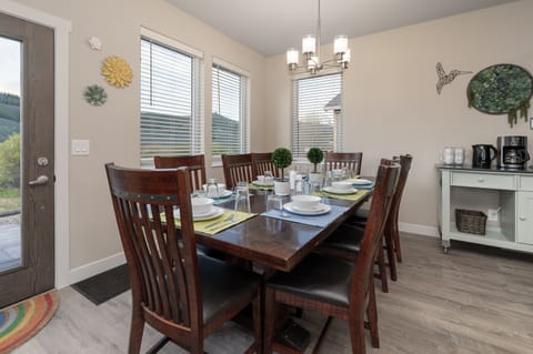 Gather up to11 people at the expandable dining table.