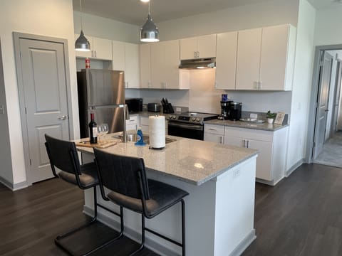 Generously outfitted modern kitchen with lots of seating