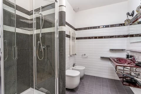 Combined shower/tub, hair dryer, towels