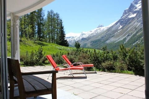 The terrace with a beautiful view of the Engadine mountains