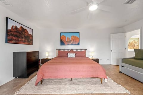 The spacious master bedroom