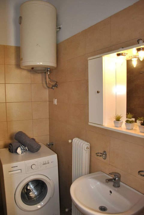 Combined shower/tub, hair dryer