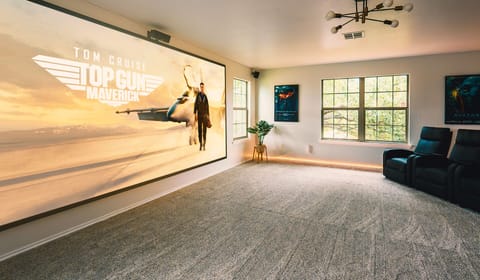 Theater room stocked with snacks (second floor)