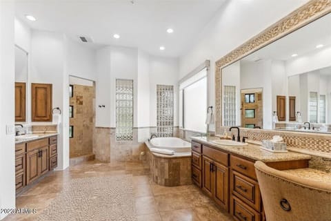 Shower, jetted tub, hair dryer, towels