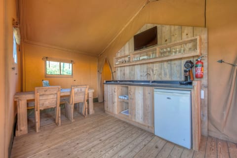 Fridge, stovetop, coffee/tea maker