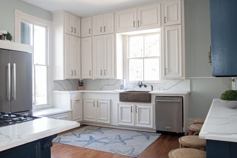 All new kitchen appliances, counter tops and buffet style serving counter.