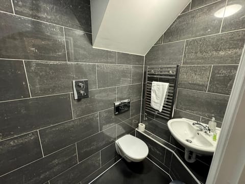 Combined shower/tub, towels