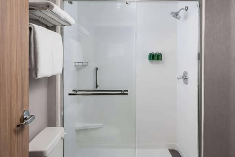 Combined shower/tub, hair dryer, towels