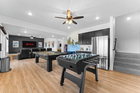 Game Room with Pool, Foosball, Arcade Games, 85" Big Screen TV w/ Theater Seats