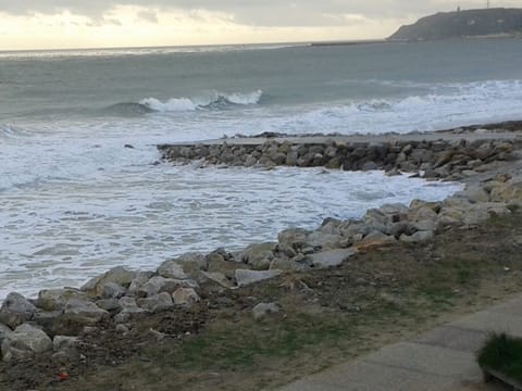 Beach nearby, sun loungers