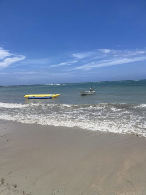 On the beach, sun loungers, beach towels