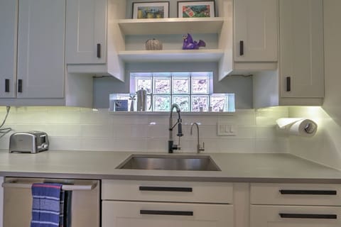 Modern kitchen with sleek counters and new stainless appliances
