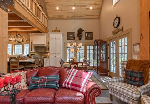 TV, fireplace, books