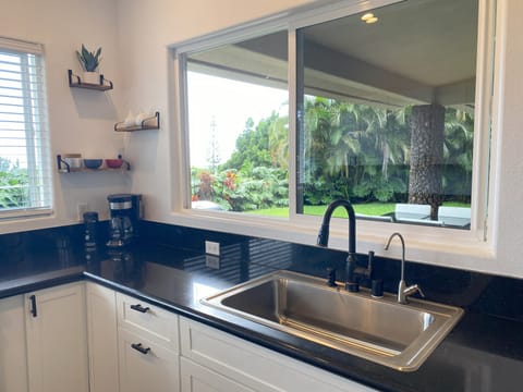 Garden and ocean views from the kitchen