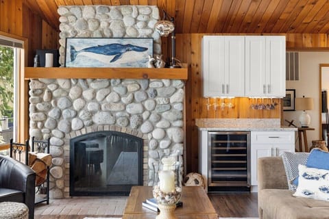 Large real wood cozy fireplace 