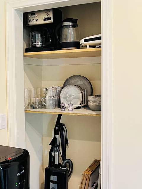 Fridge, microwave, coffee/tea maker, electric kettle