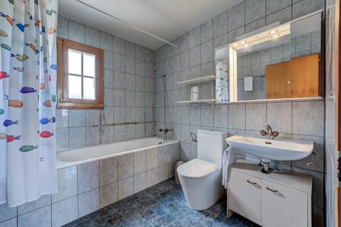 Combined shower/tub, hair dryer, towels