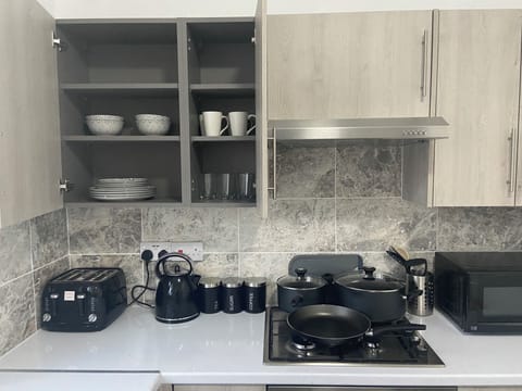 Fridge, microwave, oven, electric kettle