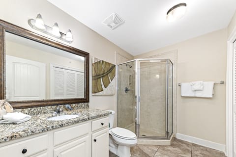 Combined shower/tub, hair dryer, towels