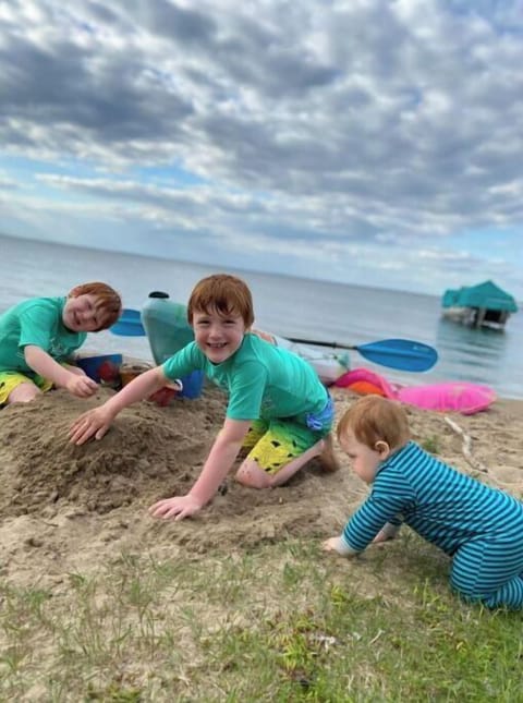 On the beach, sun loungers, beach towels