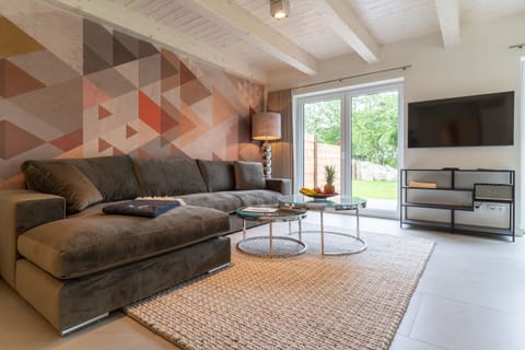 couch with TV in the living room