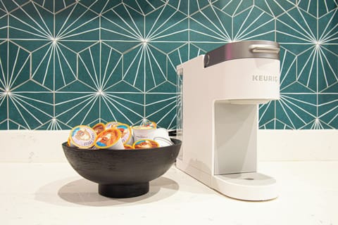 Coffee Bar with Nespresso, Keurig Single and Pot brew, French Press, Light/Medium/Dark Coffee Beans, Various Syrups, Condiments, sweeteners,.