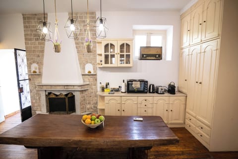 Kitchen and fireplace