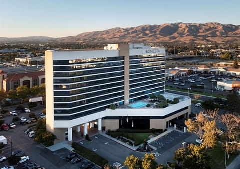 Arrive in style at a sleek high-rise getaway.