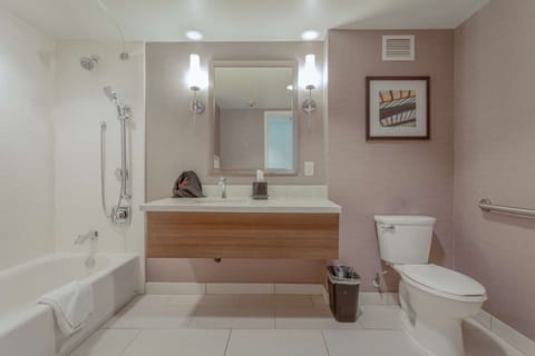 Combined shower/tub, hair dryer, towels