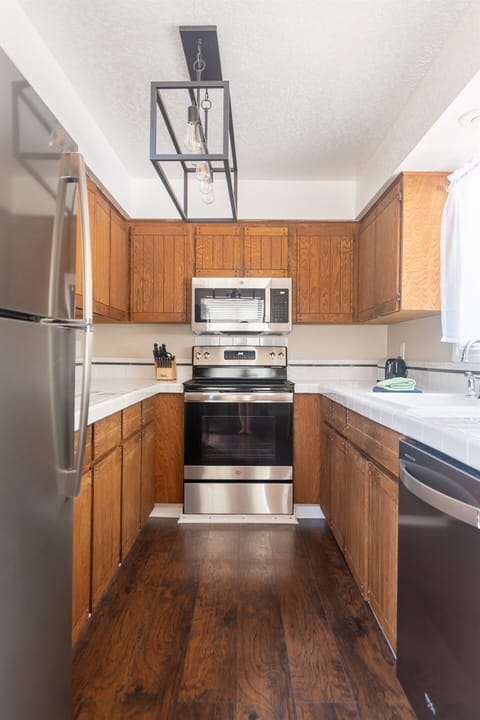 Our kitchen is fully equipped with stainless steel appliances