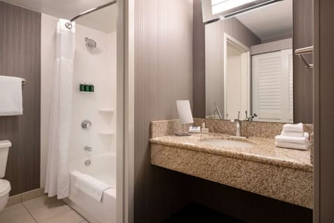 Combined shower/tub, hair dryer, towels