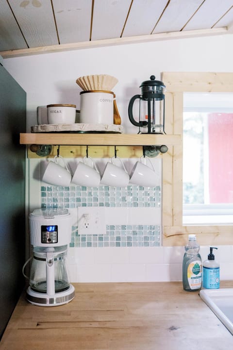 Coffee, tea, sugar, creamer, & honey provided. Drip coffee maker & french press