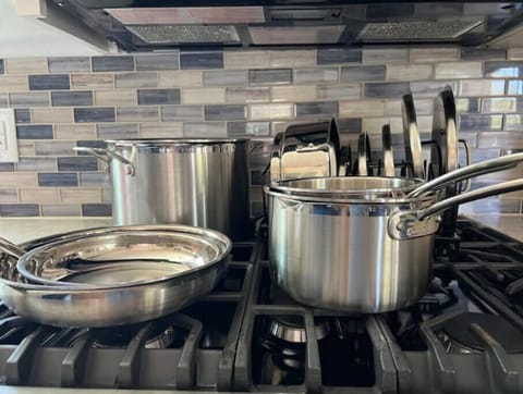 Fully Stocked Essentials Kitchen, Stainless Steel Pots + Pans, Henckel Knife Set