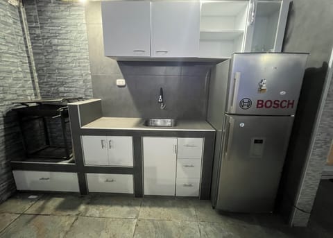 Fridge, microwave, oven, coffee/tea maker