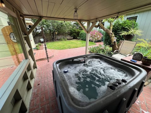 Nice view of private yard from hot tub gazebo.