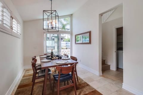 The dining table seats 6