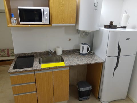 Fridge, microwave, stovetop, electric kettle