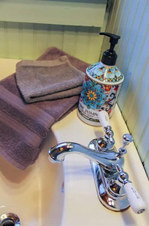 Jetted tub, hair dryer, towels, soap