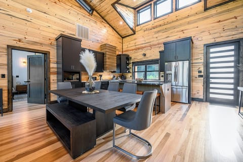 Dining area and kitchen.  The main level bedroom is just off of the kitchen/living area,