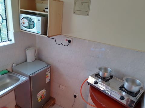 Fridge, microwave, stovetop, electric kettle