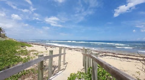 On the beach, sun loungers, beach towels