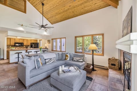 Living Room with high vaulted ceiling