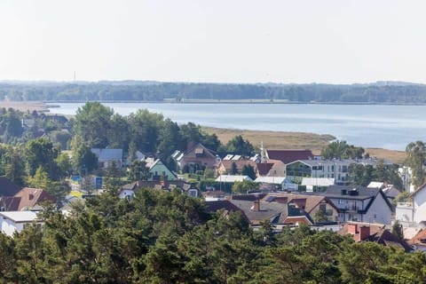 A scenic view of a residential area with a mix of modern architecture and natural surroundings.


