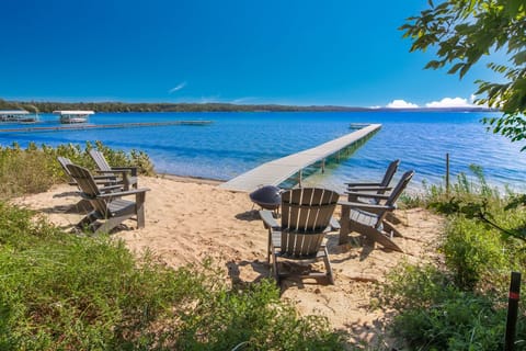 On the beach, sun loungers, beach towels