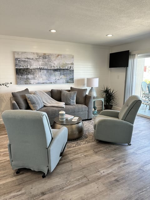 Couch pulls out for extra sleeping.  