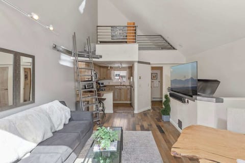 Internal view of living area and upstairs loft.