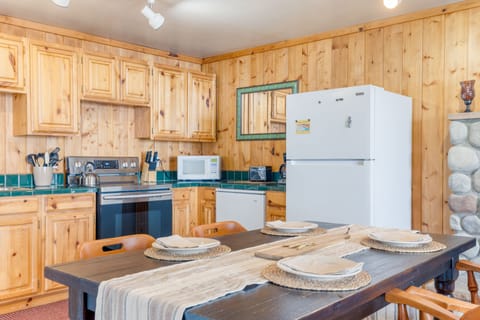 Dining area and the kitchen.